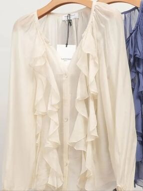 NWT Majestique Paris Bohemian Sheer Ruffle Shirt